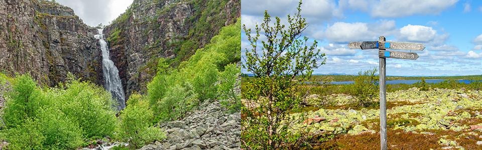 Vy över vattenfall och fjället.